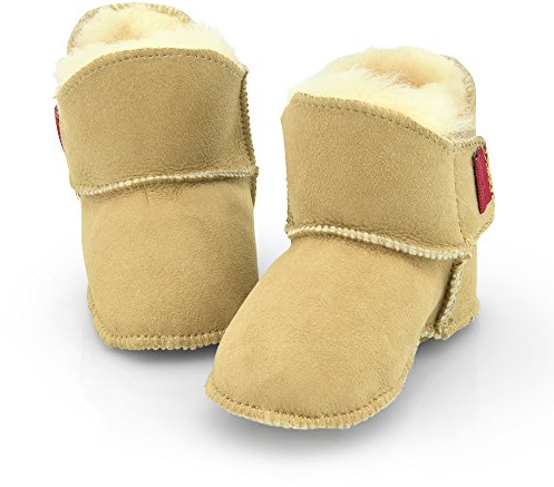 Reissner Lammfelle Engel Babyschuhe aus Lammfell Modell Lyon mit Klettverschluss (1-Klett) beige Hellbraun 20/21