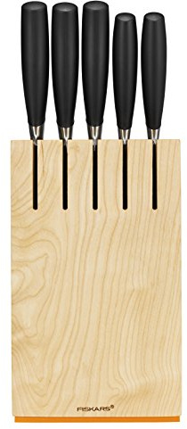 Fiskars Design-Messerblock mit 5 Messern, Breite: 14,5 cm, Höhe: 36 cm, Birkenholz, Functional Form+, 1016004 | Birkenholz, Functional Form+, 1016004