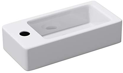 doporro Lavabo Piccolo da Parete in Ceramica Bianco Lucido 37,5x18x8,8 cm, Lavandino Rettangolare Sospeso Monoforo Compatto per Bagno o WC – Brüssel3053R
