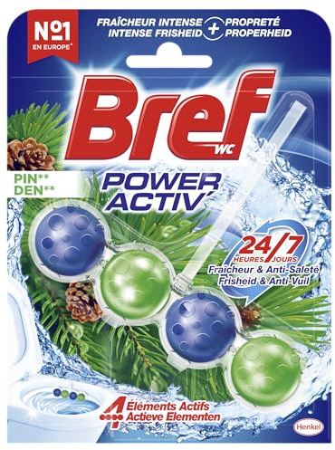 BREF WC Power Activ Pin, Bloc WC, Produit Nettoyant pour toilettes anti,odeur, Fraicheur Intense, Formule Anti Calcaire et Anti Salete, 1 Bloc WC (50g)