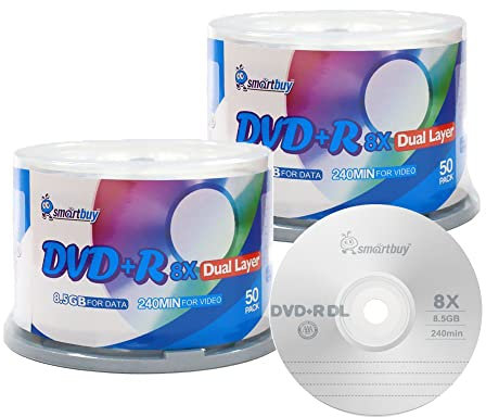 Smart Buy Logo 100 Pack DVD Plus R Dvd+r Dl 8.5gb 8x Double Layer Blank Data Record 100 Discs Spindle