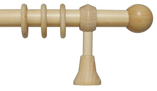 iso-design Holz Gardinenstange mit Endstück Kugel mit 28 mm Durchmesser in Natur 180 cm