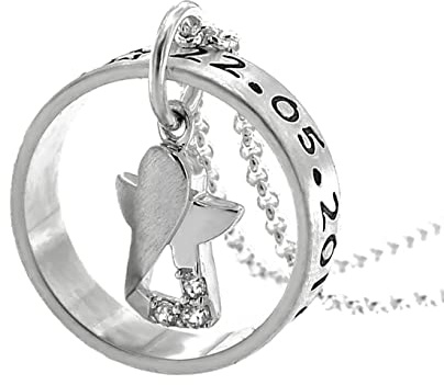 Timbalino Namenskette Silber 925 mit Schutzengel Personalisiert – Individuelle Halskette mit Namen Handgestempelt – Inkl. Zirkonia Anhänger & Kette – Geschenk zur Taufe, Geburt, Muttertag für Damen