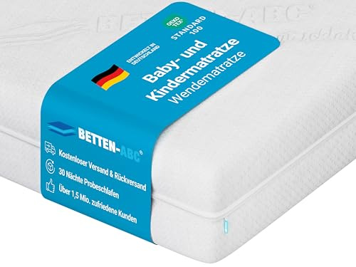 BettenABC - Junior Duo - Wendematratze für Babys & Kleinkinder - 70x160 cm - mit Rundum-Trittkante & 2 Seiten - Oeko-TEX-Zertifiziert - Abnehmbarer & waschbarer Aloe Vera-Bezug - Lieferung per Paket