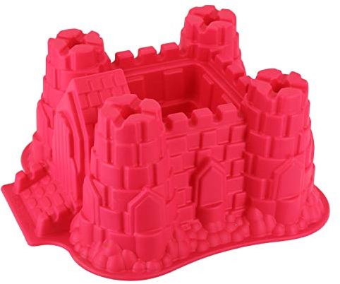 GMMH Silikonbackform XXL Burg Schloss Form (Rot), Antihaft Kuchenform Kuchen Backform Brotbackform Obstbodenform