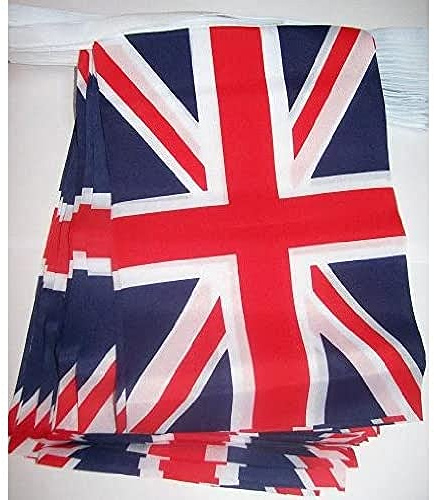 AZ FLAG Guirlande Royaume-Uni 3 m 10 drapeaux Polyester Léger 21x15 cm | Usage intérieur et extérieur Guirlande de drapeaux anglais United Kingdom drapeaux cousus sur un ruban renforcé