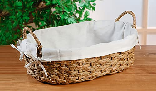 Bol ovale en roseau avec poignées et insert en tissu en coton, corbeille à pain