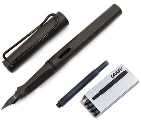 Lamy Safari Fountain Pen, Medium Nib + 5 Black Ink Cartridges (Matte Black)