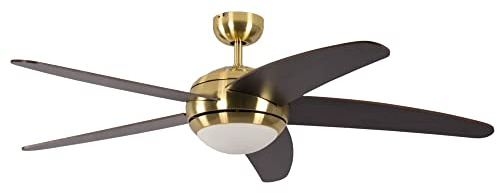 Deckenventilator mit Beleuchtung und Fernbedienung Melton, Gehäuse Messing, Flügelfarbe braun/ Wanaque, 132 cm