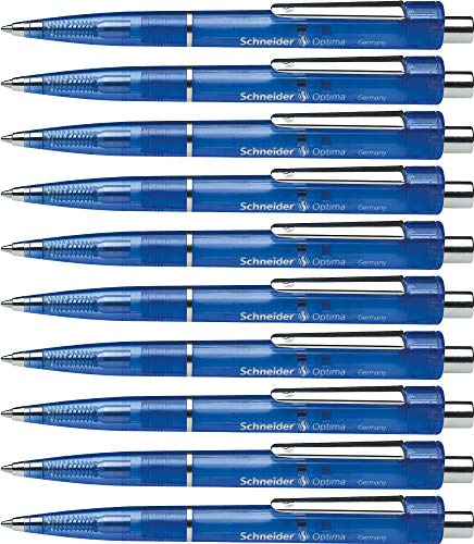 Schneider Optima Druckkugelschreiber (Strichstärke M, dokumentenecht) 10 Stück, blau-transparent