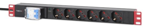 Techly Professional 023295 Multipresa 6 Posti da Rack 19 con Magnetotermico Spina Italiana 1U Nero/Rosso