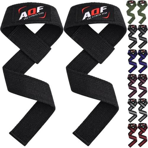 AQF Weight Lifting Straps, Padded Cotton Gym Wrist Straps for Deadlifts | 23 Extra-Long, Heavy-Duty Webbing, Soft Neoprene Cushioning, Open-Loop Design, Sold as Pair, Ideal for Rows & Pull Workout