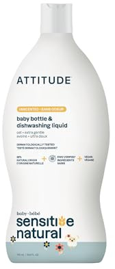 ATTITUDE Baby Washing-Up Liquid for Sensitive Skin, Plant and Mineral-Based Ingredients, Vegan Household Products, Unscented, 700 mL