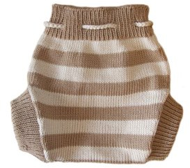 100% Merinowolle Baby Wollwindelhose Überhosen Soaker gestrickt gestreift Schafswolle Brown+Beige L