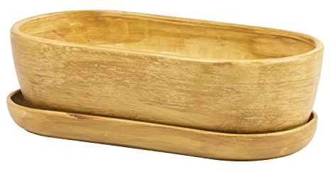 Pot de Fleur ceramique pour Les Cactus avec Soucoupe Long. 28.5 cm ht 8 cm Clair Bronze