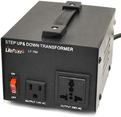 LiteFuze LT Series 750 Watt Heavy Duty Voltage Converter Transformer - Step Up/Down 110/120/220/240V - Fully Grounded Cord - Patented Universal Output Socket