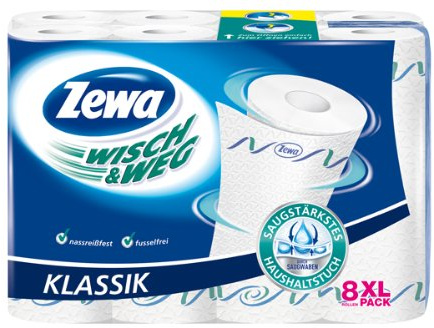 Zewa Wisch und Weg Haushaltstücher Klassik, 2er Pack (2 x 8 Rollen)