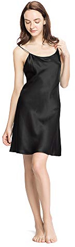LilySilk Nuisette en Soie Chemise de Nuit Femme Robe à Fines Bretelles Réglables Longueur Genou XL, Noir