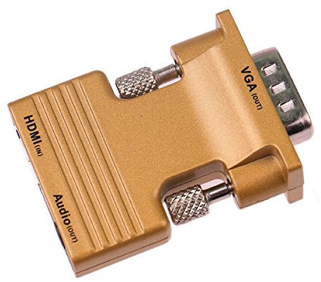 Tenlacum 1080P HDMI Femelle vers VGA mâle Adaptateur convertisseur avec 3,5 mm Sortie Audio Coque en Aluminium (Or)