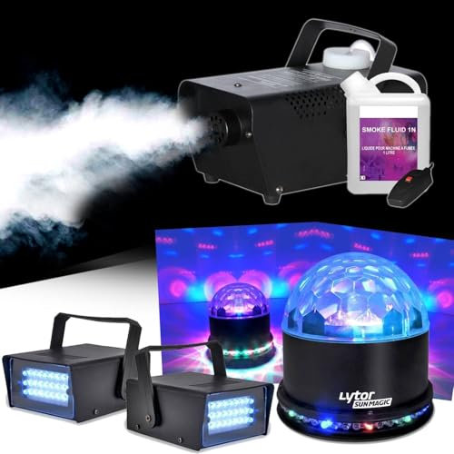 Machine à fumée 400W + Liquide + SUNMAGIC LED RVB + 2 LEDSTROBE