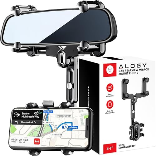 Alogy Handyhalterung Auto Rückspiegel, 360° Drehbar KFZ Smartphone Halterung für Navigation und Handy kompatibel mit Geräten der iPhone Serie, Galaxy Serie und Anderen Smartphones 4-7 Zoll