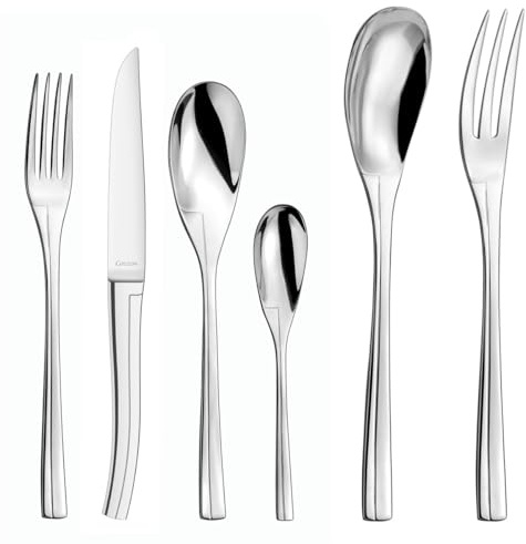COUZON - Ménagère 50 couverts de table en coffre bois pour 12 personnes - Persane - Acier inoxydable 18/10, Finition Miroir, Epaisseur 4 mm - Inox
