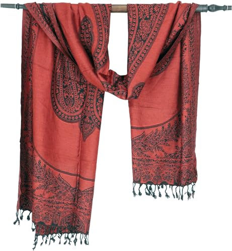 GURU SHOP Pashmina-Viskose Schal, Indische Boho Stola mit Paisley Muster | Wunderbar weicher Schal, beidseitig tragbar, vielseitig einsetzbar, unisex, 100% Viskose, perfektes Accessoire.
