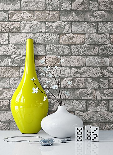 Newroom Design Papier peint non-tissé - Imitation mur de pierre - Look 3D moderne pour le salon, la chambre ou la cuisine - Gris