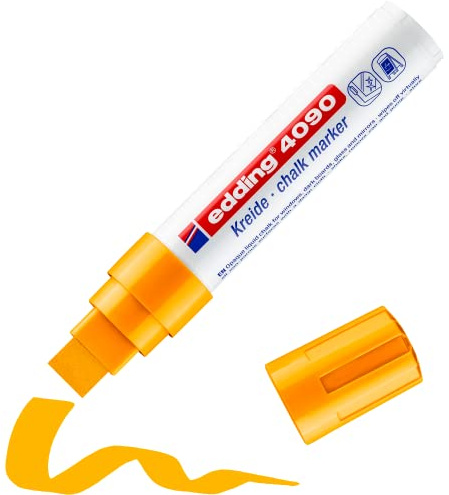 edding 4090 kolmarker – ljusgrön – 1 kolpenna – snedskuren spets 4–15 mm – vattenlöslig penna med bred spets för krittalvor, fönster, glas, speglar – flytande kolmärkpennor för opak täckning