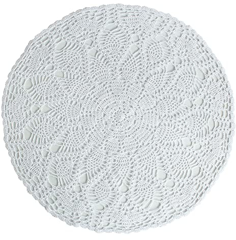 kilofly Handmade Crochet Cotton Lace Table Sofa Doily, Waterlily, White, 20 inch