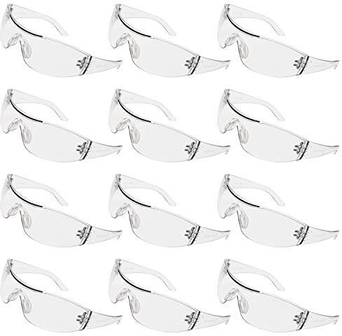 Kurtzy Set 12 Occhiali Protettivi da Lavoro - Occhiali Antinfortunistica Confortevoli - Ideali da Laboratorio Chimico con Lenti Plastica Trasparenti Antigraffio - Nasello in Gomma Antiscivolo