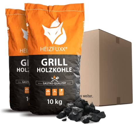 HEIZFUXX Holzkohle 10kg x 2 Sack 20kg 1 Paket Grillkohle Grillholzkohle Kohle Hartholz BBQ Für Gastro Restaurant Grill Smoker Dutch Oven Steakhouse Profi Premium Qualität Paligo