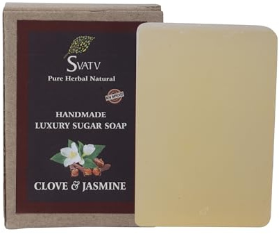 SVATV Jabón hecho a mano con hierbas naturales y calmantes de clavo y jazmín para hombres y mujeres - La mejor barra exfoliante, jabón de hierbas ayurvédico tradicional para todo tipo de piel - 125g