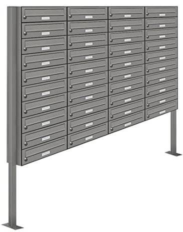 AL Briefkastensysteme 40er Standbriefkasten Aluminiumgrau RAL 9007 als 40 Fach Briefkastenanlage DIN A4 in Postkasten Briefkasten Design modern