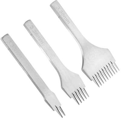 Leder Stanzwerkzeug-Set, 3-teilig, Weißer Stahl, 2/5/10 Zacken, 95mm Länge, für Lederhandwerk und Nähen