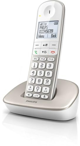 Philips XL4901S/23 - Teléfono Fijo Inalámbrico, Pantalla 1,9'', Altavoz Integrado, Manos Libres, Identificador de Llamadas, Teclado Retroiluminado, Marcación Directa - Blanco (Compatible: ES, IT)