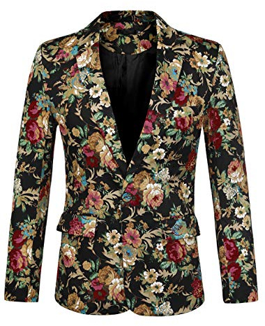 uxcell sourcing map Herren-Anzug-Blazer, schmale Passform, Blumendruck, EIN-Knopf-Jacke, Sportmantel, goldfarben, 60