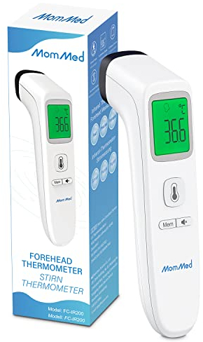 MomMed Termometro Digital, Termómetro Infrarrojo Sin Contacto Para Niños y Adultos, Termómetro Digital Con Pantalla LCD, con Alarma de Fiebre y Función de Recuperación de Memoria.