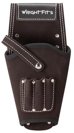 Leather Drill Holster Pouch – Heavy-Duty Cowhide Drill Holder for Belt with Multi Pockets for Drill Bits & Accessories, Tool Pouch for Carpenters, Builders & Electricians