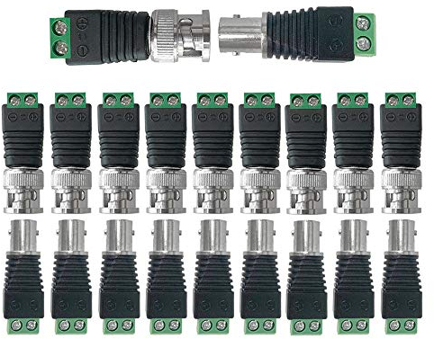 Aiqeer 10 Paia BNC Video Balun Connettore Adattatore, Maschio Spina & Femmina Presa Kit, Cavo Coassiale Adattatore (Verde + Nero)