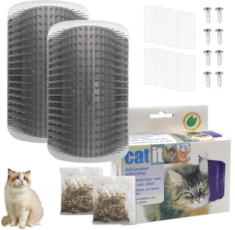 lyualma 2 Stück Katze Selbst Groomer, Massage Ecke Katze Bürste, Katzenbürste Wand Ecke, für Verhindert Haarballen und Kontrolliert Das Abwerfen - Grau