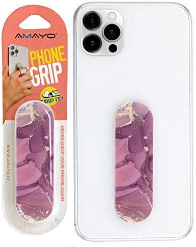 Amayo Handy Fingerhalter Dünn – Handy Ring & Griff Selbstklebend – Phone Grip Smartphone – Fingerhalterung Handy mit Ständer – Sicherer Halt für iPhone & Android - (Marmor Serie - Lila)
