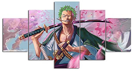 Wondbeau Leinwanddrucke Modulare Wandkunst Wandaufkleber 5 Teiliges Wandbild Druck auf Leinwand Malerei Moderne Abstrakte Poster Mit Rahmen S/75cm×40cm Rorono Zoro,One Piece Animation