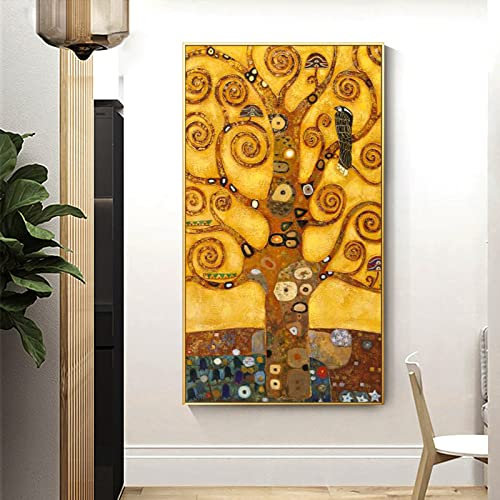 Gustav Klimt - Quadro da parete classico con albero della vita, dipinto a mano, dipinto a olio, in lamina d'oro e oro, per la casa di grandi dimensioni, 100 x 1