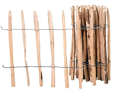 Staketenzaun 5 Meter Rollzaun aus Haselnuss Höhe: ca. 50-120 cm, Lattenabstand ca. 3-4cm Langlebig dank 100% Naturprodukt für Beete & Teichumrandung (60cm)
