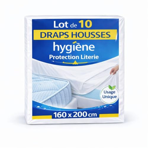Drap Housse Jetable 160X200 | Lot de 10 Housses Matelas Grand Bonnet | Anti Tâches | Hygiène Protection Literie Gîtes - Camping - Location - Médical (160_x_200_cm)