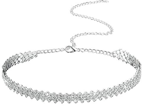 Yolev Collier Strass Ras De Cou Femme Choker en Argent avec Diamants Collier Argent en Cristal Etincelant Chaîne Bijoux Fête Accessoires de Bal pour Femme et Fille
