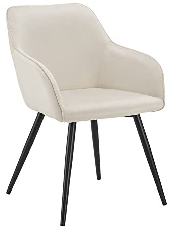 Juskys Esszimmerstuhl Tarje mit Rückenlehne & Armlehne, Metallbeine, Samt Bezug, bis 110 kg belastbar, Stuhl Esszimmer Küchenstuhl Polsterstuhl - Sand