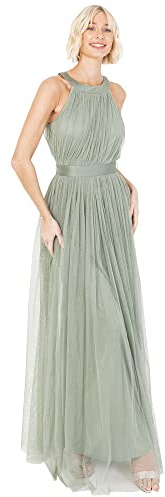 Ladies Maxi Dress for Women Halter Neck Long Sleeveless with Belt A Line Evening Gown Ball Prom Wedding Guest Bridesmaid