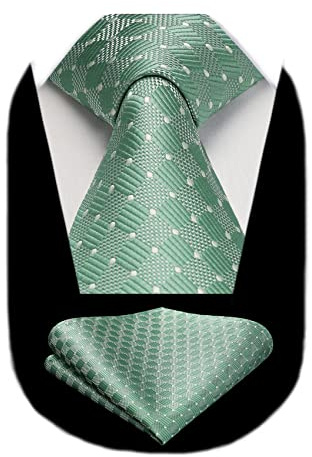 HISDERN Herren Krawatte mit Einstecktuch Karierte Formelle Klassische Hochzeit Herrenkrawatte und Taschentuch Set für Männer